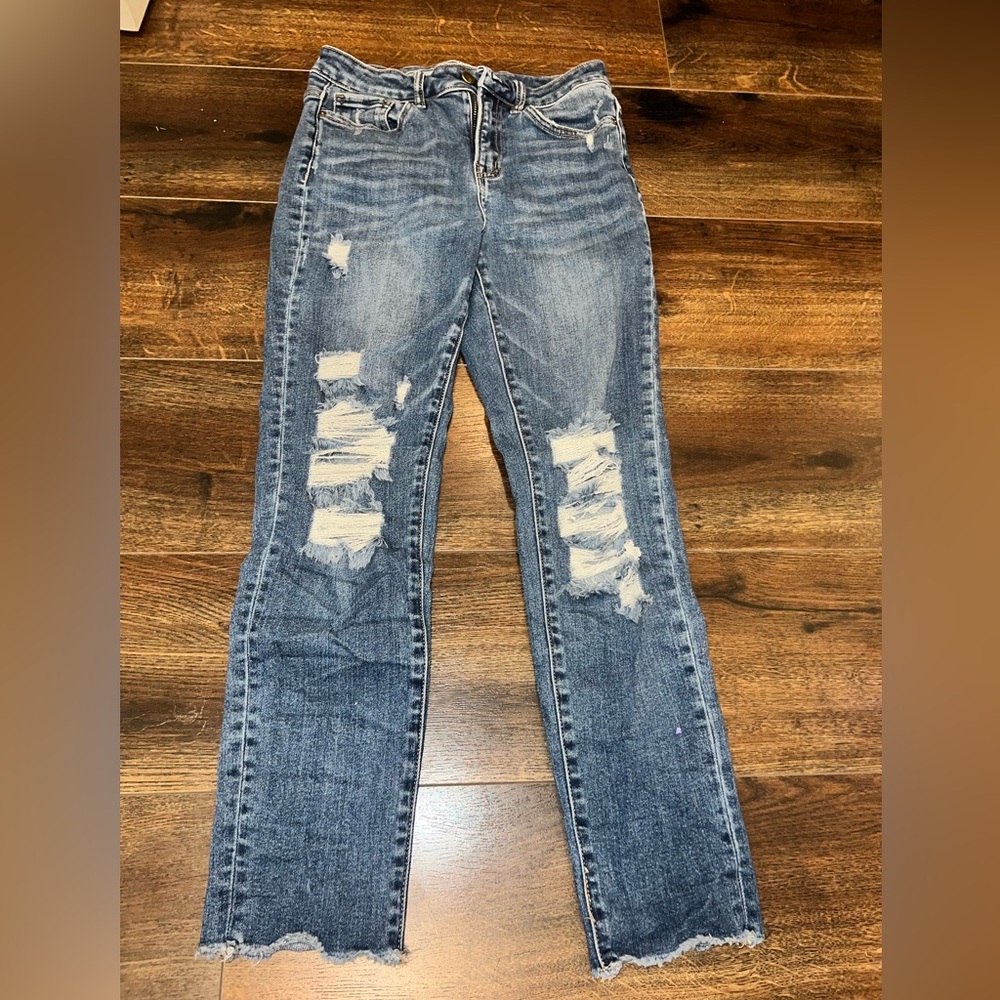 Mica Dark-Wash Distressed Denim